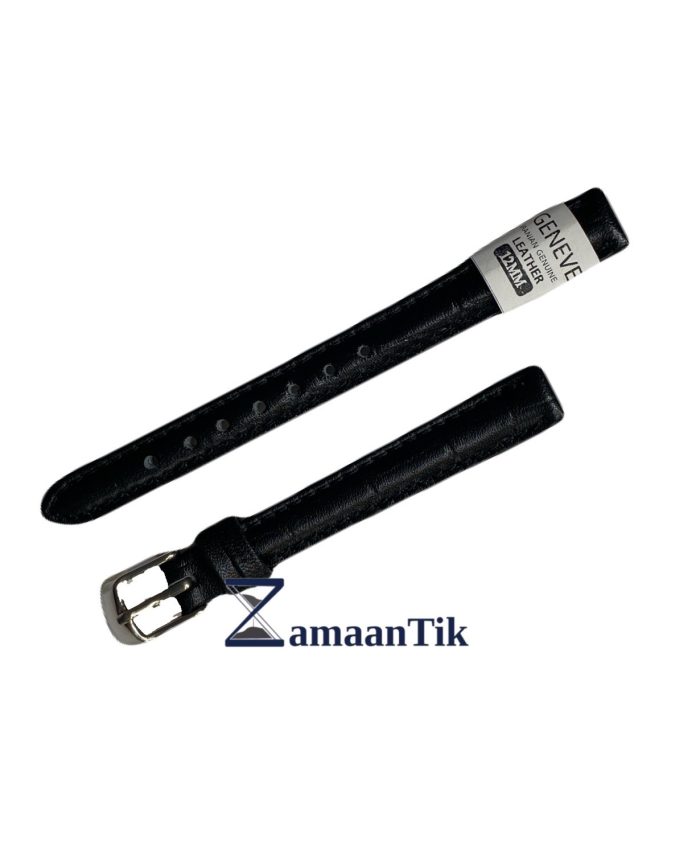 بند چرم ژنو سایز 12 مشکی طرح دار دور دوخت